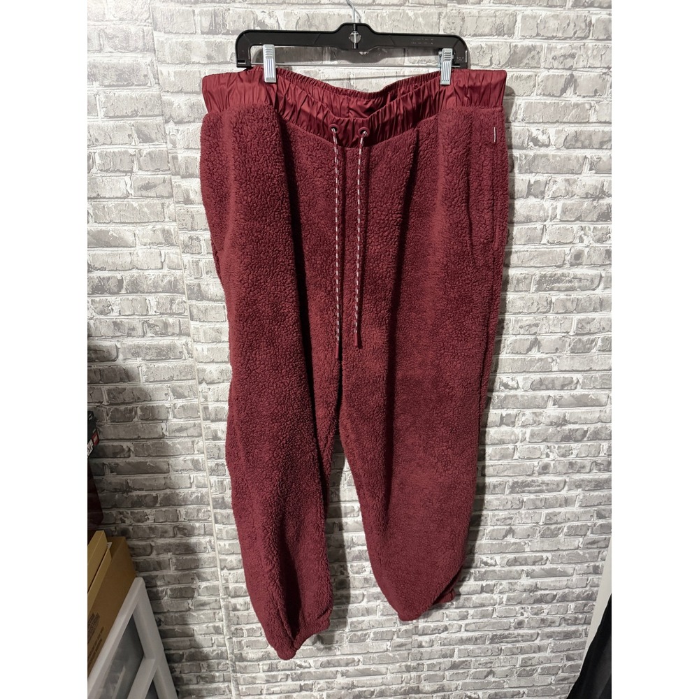Eddie Bauer Womens 2XL Sherpa Fleece Jogger Pants Burgundy Wine Drawstring Cozy